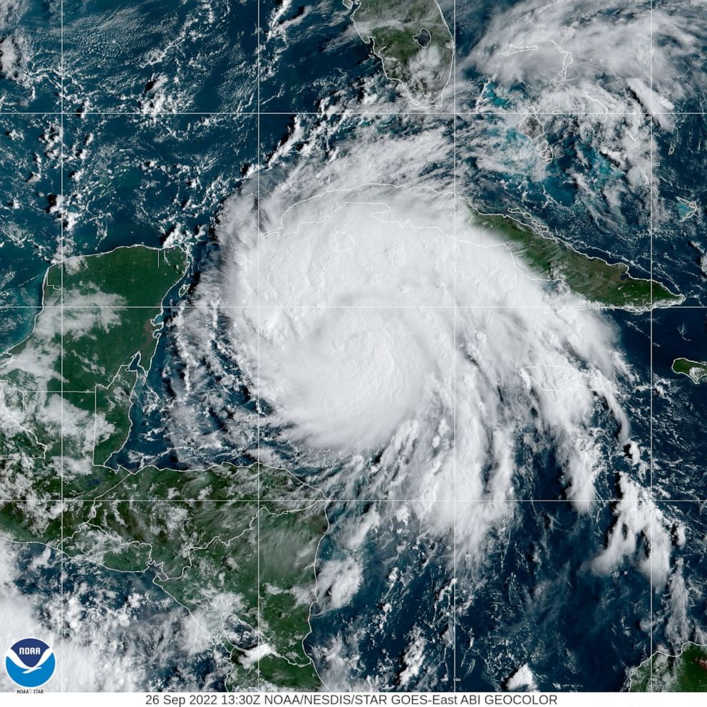 PHOTO: A satellite handout image shows Hurricane Ian over the Central Caribbean, Sept. 26, 2022.