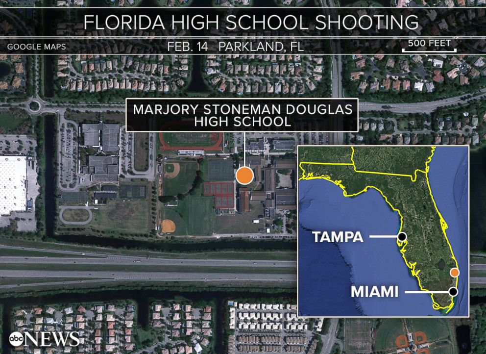 PHOTO: A map shows the location of Marjory Stoneman Douglas High School in Parkland, Fla.