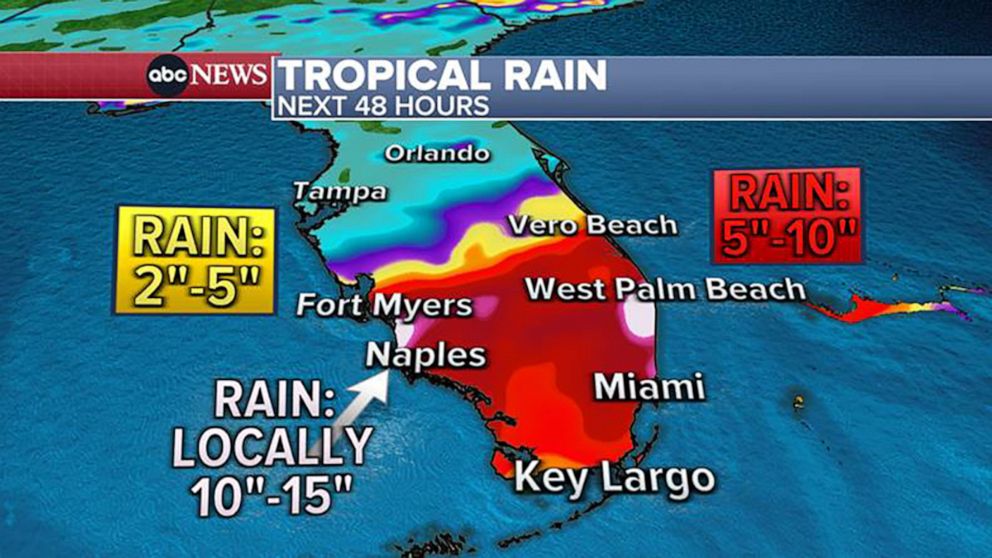 PHOTO: A weather map shows the rain forecast for southern Florida, June 3, 2022.
