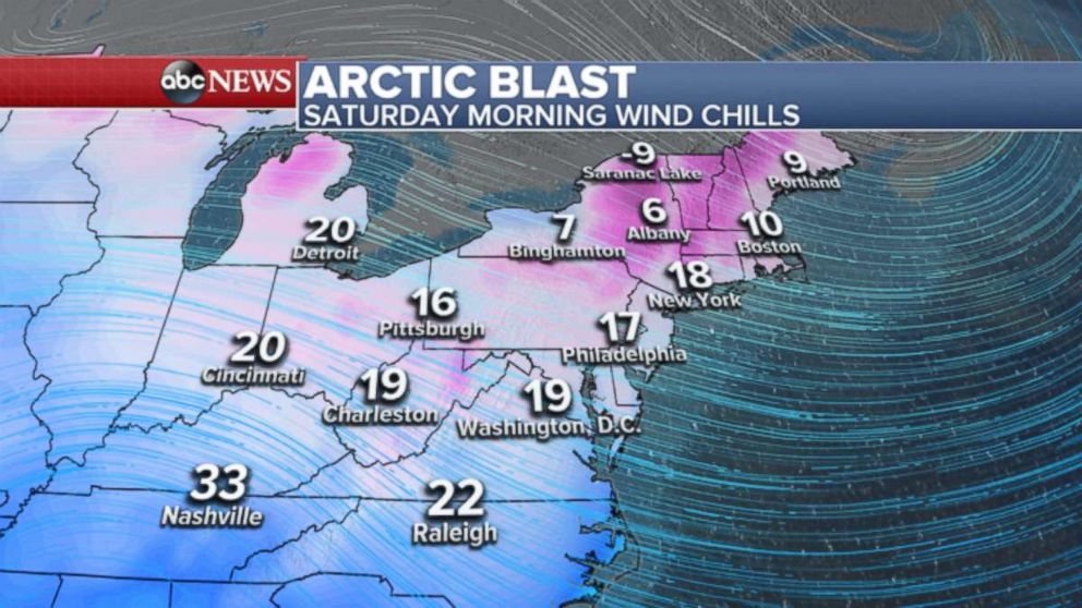 PHOTO: Map showing wind chill for the northeast U.S. 