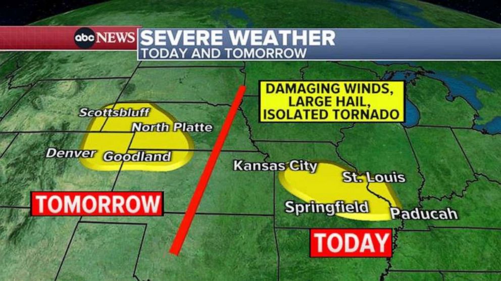 PHOTO: Severe weather is expected from Nebraska to Illinois over the next two days.