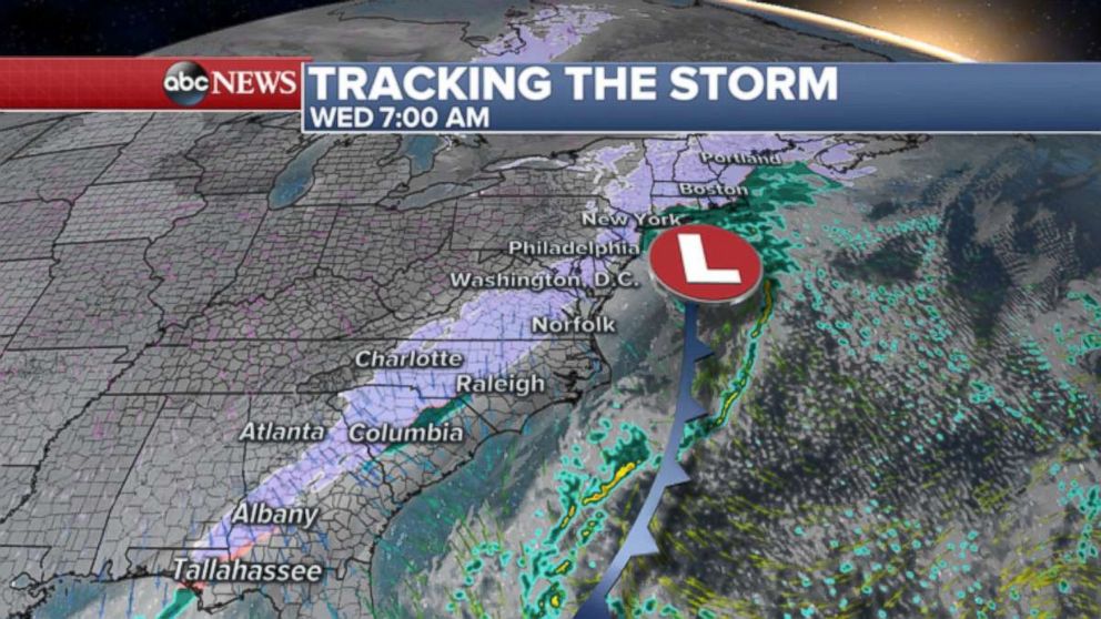 PHOTO: By Wednesday morning snow stretches from the Florida Panhandle to New England.