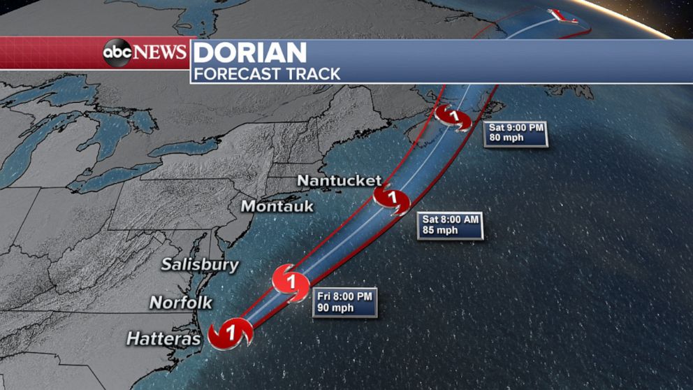 PHOTO: Map shows the forecast track for Hurricane Dorian, Sept. 6, 2019.