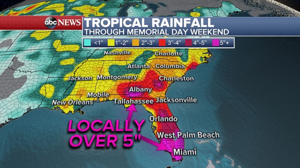 PHOTO: Weather maps shows heavy rain forecast across Florida and the Southeast.