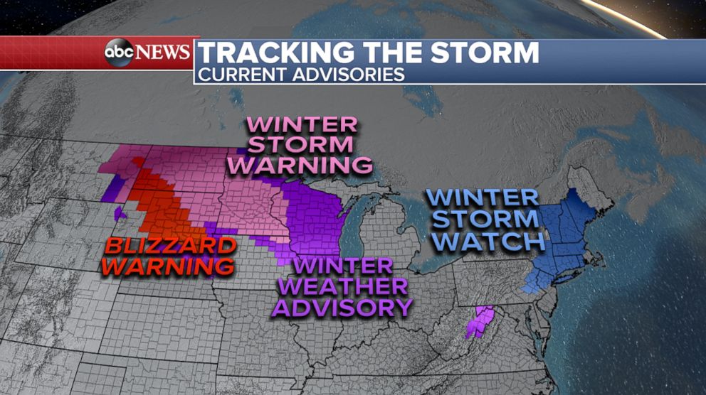 PHOTO: Twenty states from Montana to Maine are under winter storm alerts and 50 million Americans in the path of heavy snow and strong winds Monday through Wednesday.