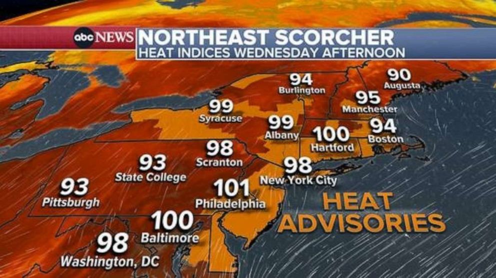 PHOTO: A map shows heat indices for Wednesday afternoon.