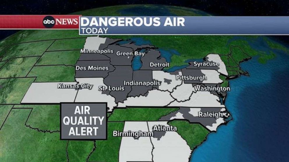 PHOTO: Twenty U.S. states were under air quality alerts on the morning of June 28, 2023, due to smoke from wildfires in neighboring Canada.