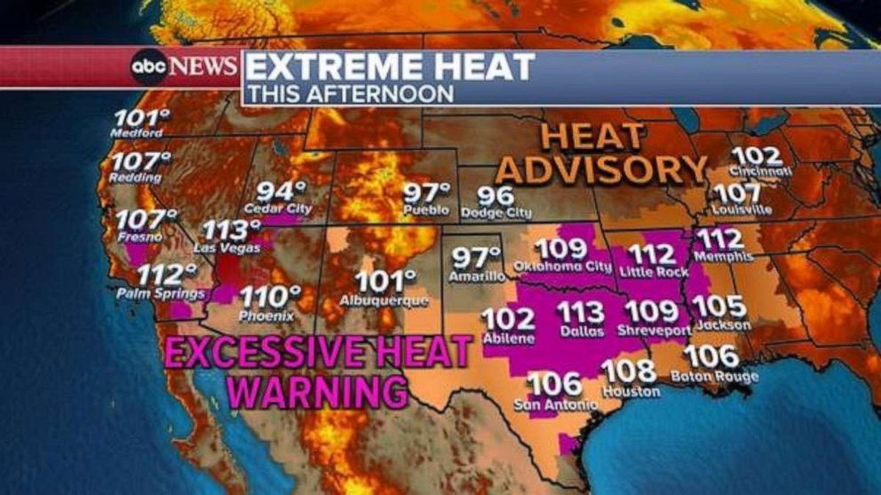 PHOTO: A map shows an extreme heat warning for this afternoon.