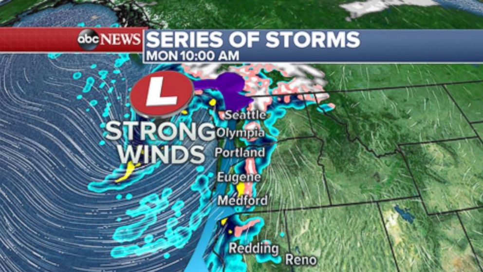 PHOTO: The first storm is currently bringing heavy rain, some mountain snow and strong winds to parts of the West Coast.