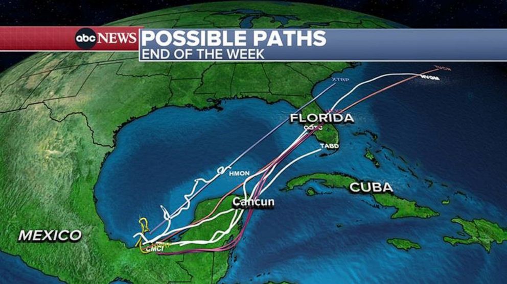 PHOTO: Possible paths for a tropical system moving toward Florida.