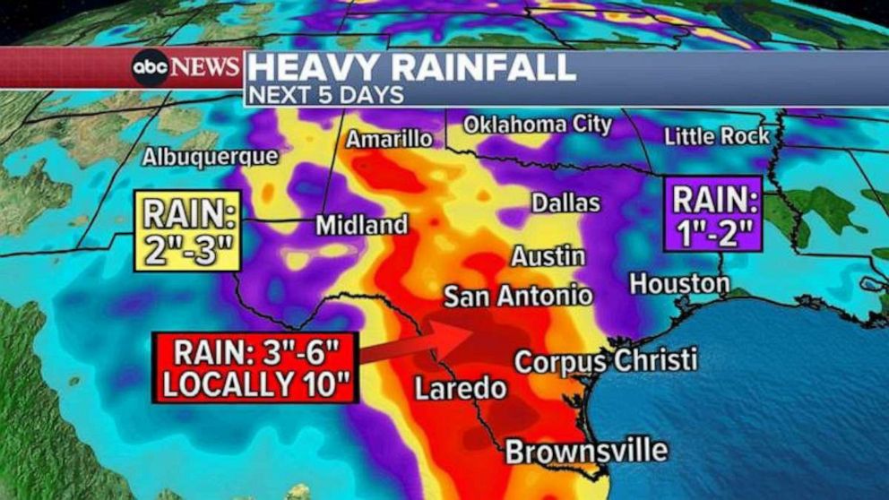 PHOTO: It could rain up to 10 inches in some parts of Texas over the next five days beginning May 12, 2023.