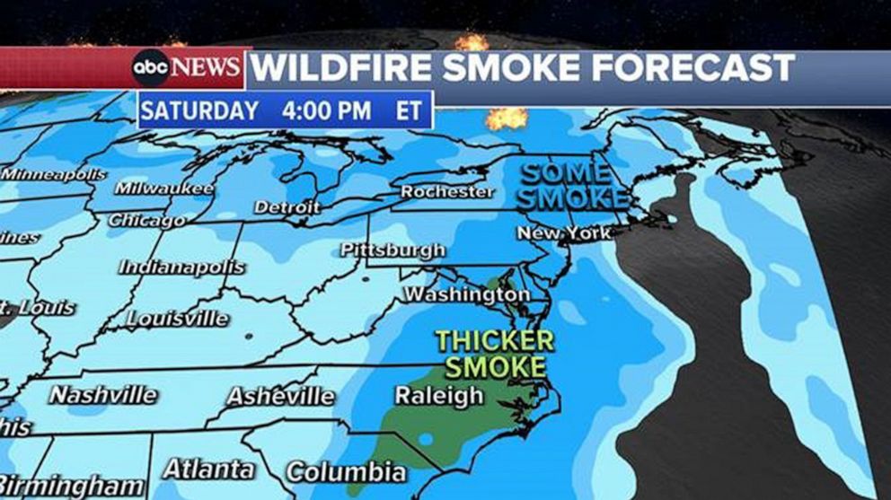 PHOTO: Skies over the United States will be clearer by July 1, 2023, but some light haze from Canadian wildfire smoke could still hang over the East Coast.