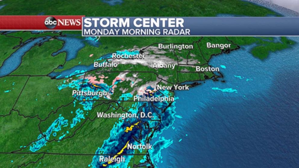PHOTO: A wintry mix and some light snow fell in parts of Pennsylvania, New Jersey and New York on Monday.