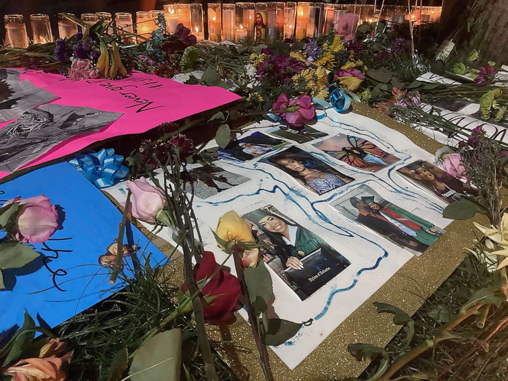 PHOTO: Flowers, candles and photos create a makeshift memorial during a vigil for Miya Marcano, whose body was found in a wooded area at an Orlando, Fla., Oct. 2, 2021.