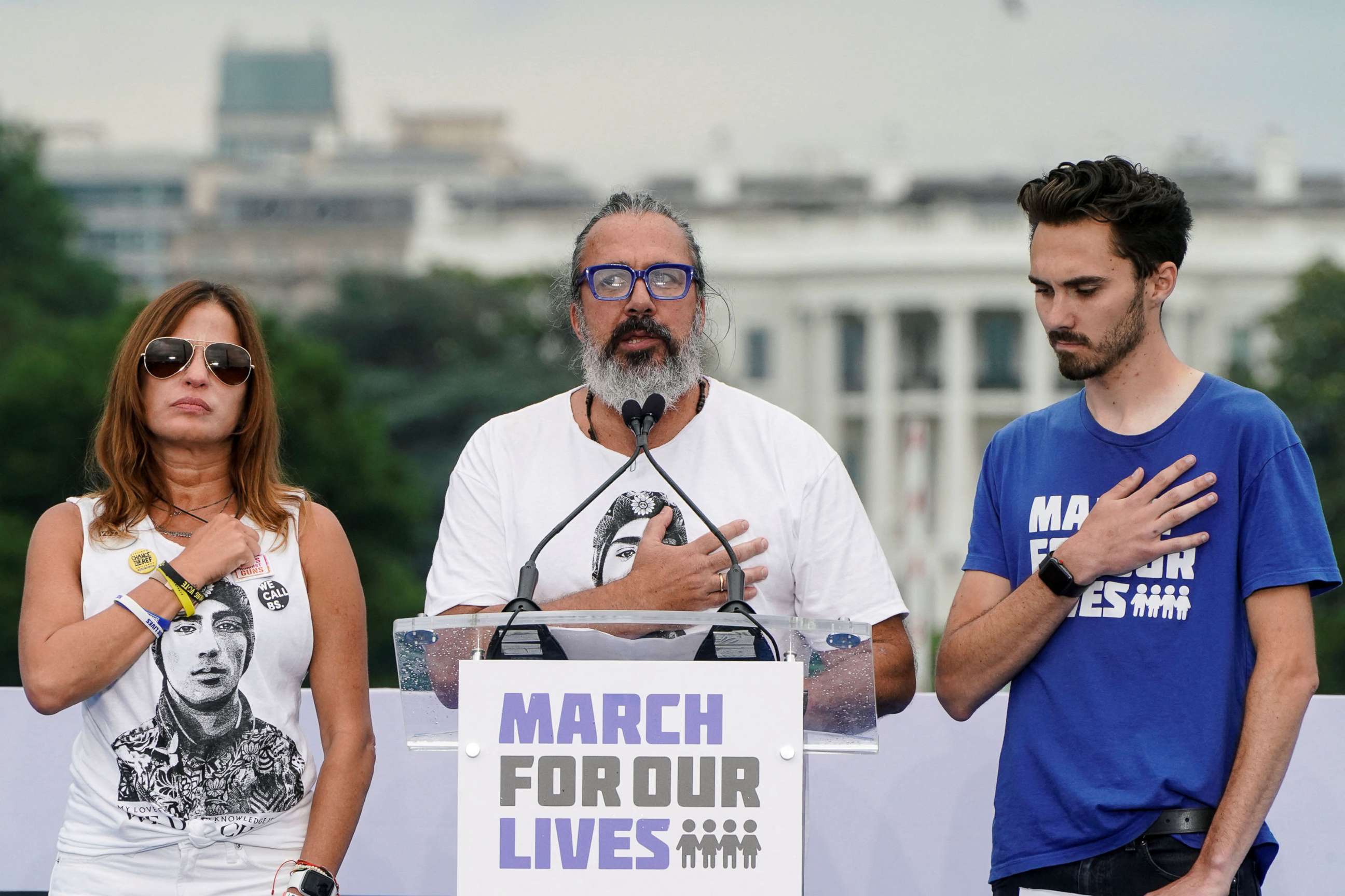 PHOTO: Manuel Oliver, father of Joaquin Oliver, one of the victims of the Parkland shooting, speaks during the 'March for Our Lives'in Washington, D.C., June 11, 2022.  
