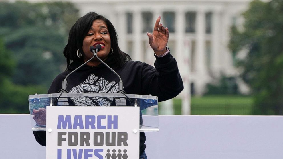 PHOTO: Rep. Cori Bush speaks during the 'March for Our Lives', one of a series of nationwide protests against gun violence, in Washington, D.C., June 11, 2022.  