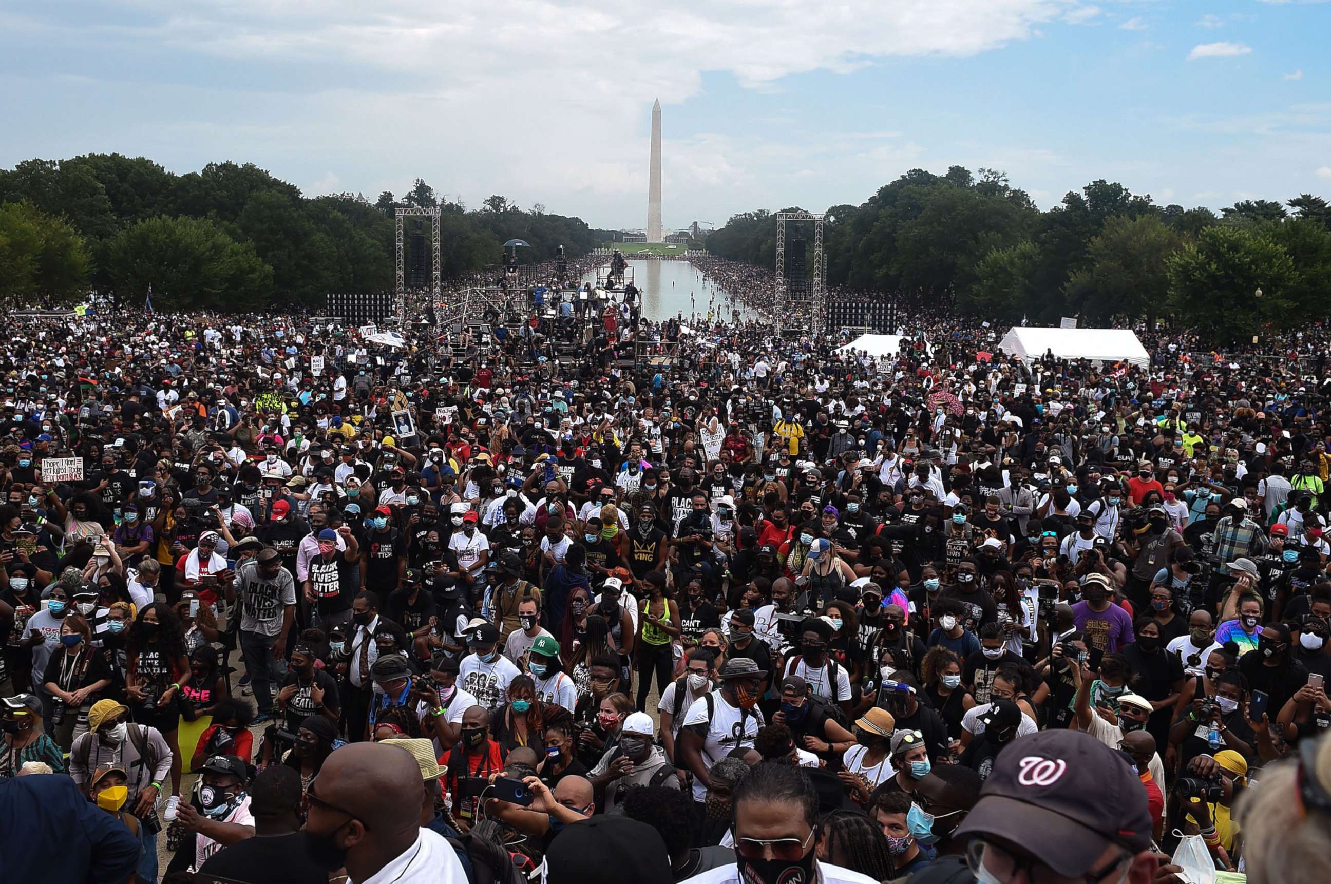 PHOTO: People attend the "Commitment March: Get Your Knee Off Our Necks" protest against racism and police brutality, Aug. 28, 2020, in Washington, D.C.
