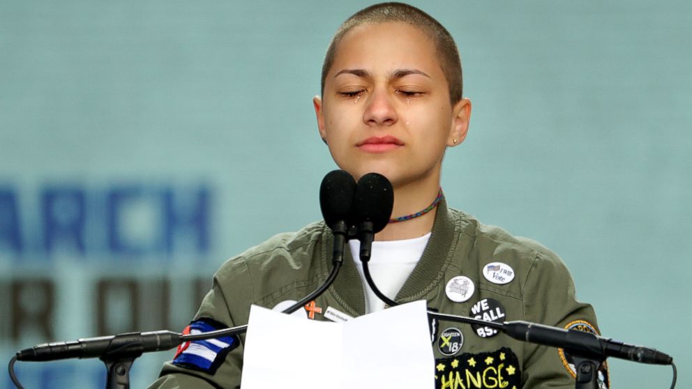PHOTO: Tears roll down the face of Marjory Stoneman Douglas High School student Emma Gonzalez as she observes 6 minutes and 20 seconds of silence while addressing the March for Our Lives rally, March 24, 2018 in Washington, D.C.
