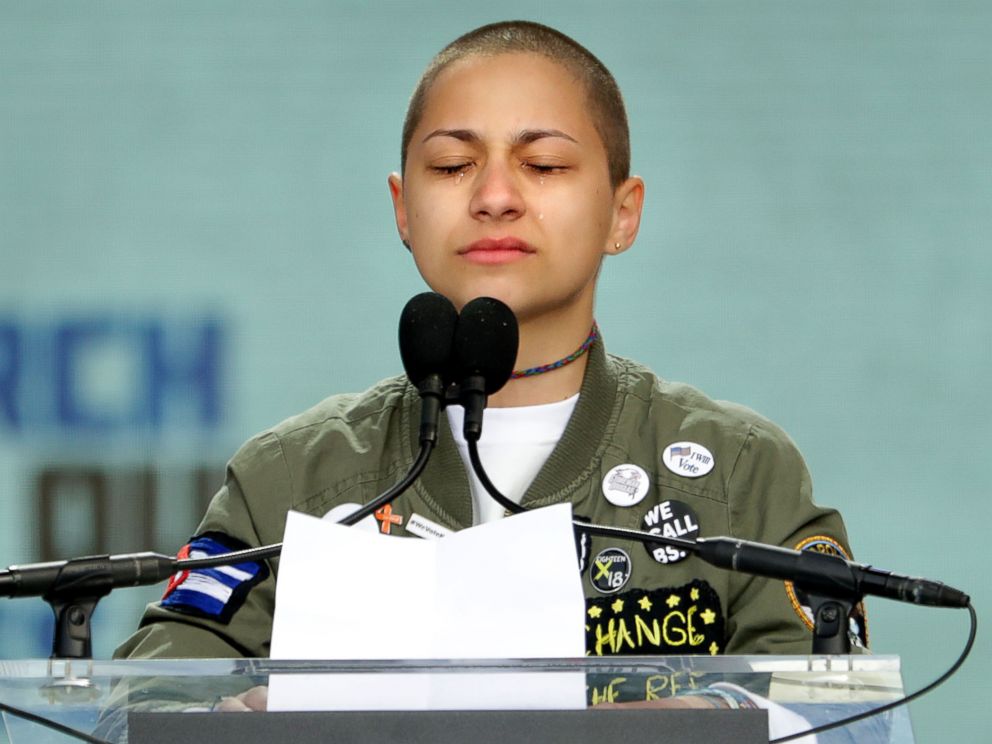PHOTO: Tears roll down the face of Marjory Stoneman Douglas High School student Emma Gonzalez as she observes 6 minutes and 20 seconds of silence while addressing the March for Our Lives rally, March 24, 2018 in Washington, D.C.