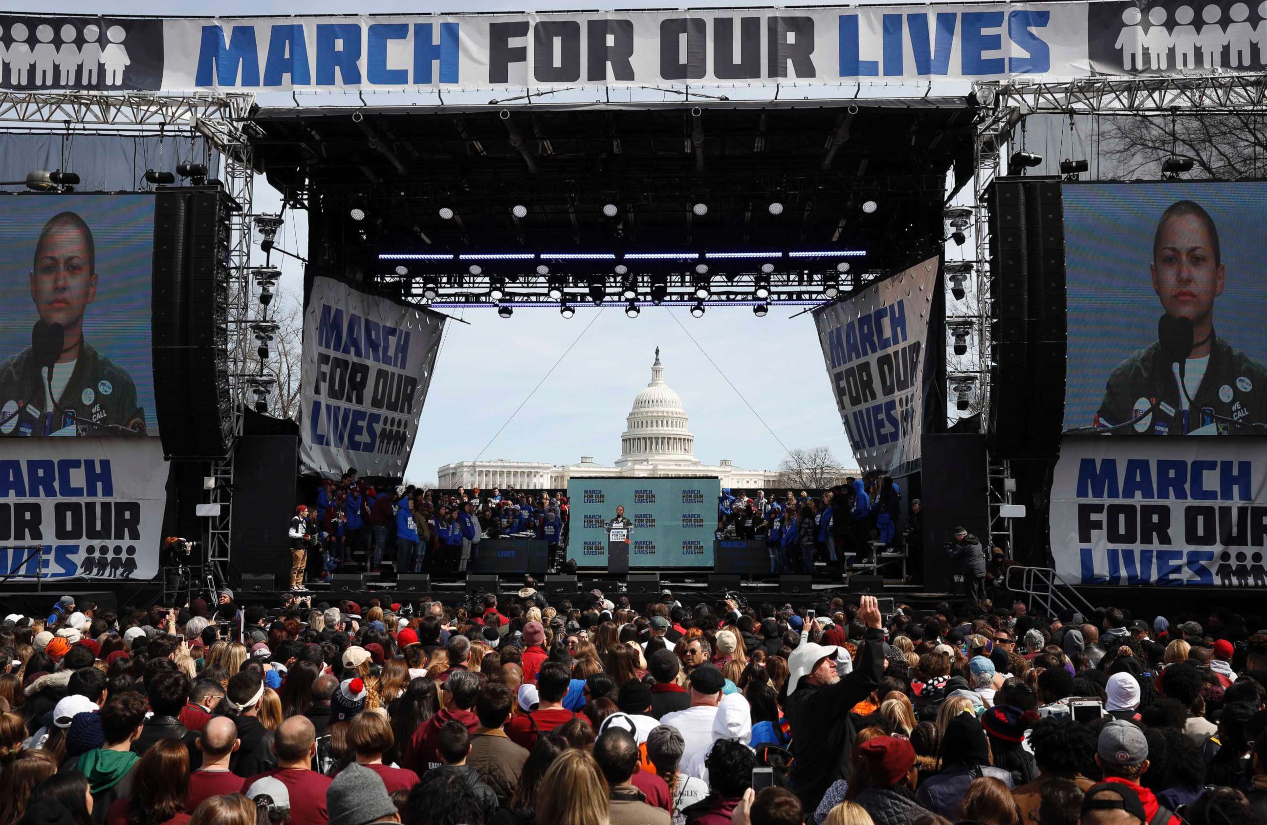 PHOTO: Emma Gonzalez addresses the conclusion of the March for Our Lives event demanding gun control after recent school shootings at a rally in Washington, March 24, 2018.