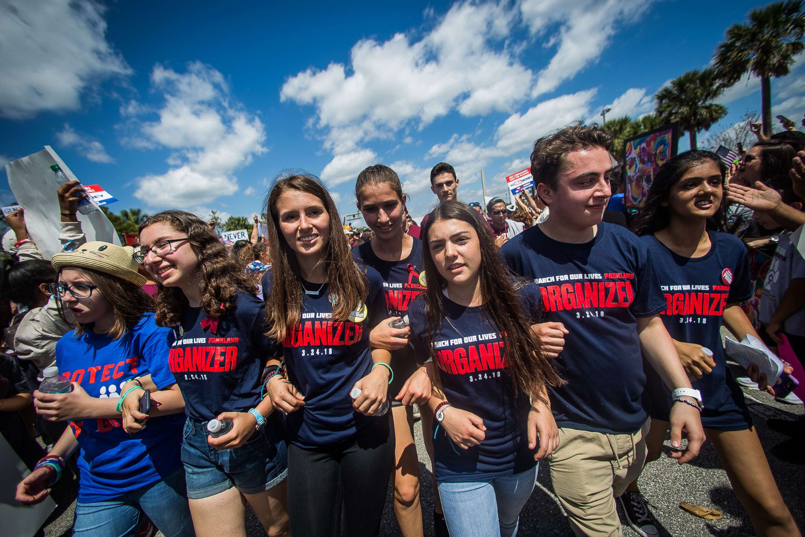 PHOTO: Marjory Stoneman Douglas High School students march from Pine Trails Park to Marjory Stoneman Douglas during the March for Our Lives protest in Parkland, Fla., March 24, 2018.