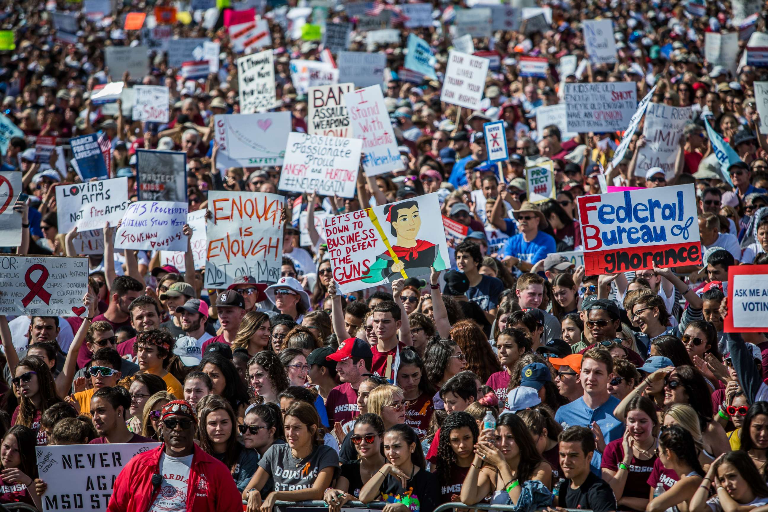 PHOTO: Protesters participate in March for Our Lives rally in Parkland, Fla., March 24, 2018.