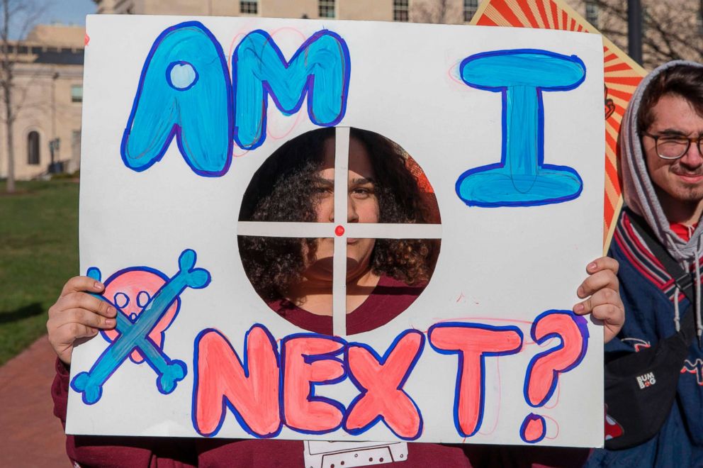 PHOTO: A student from Baltimore, Maryland, holds a protest sign during the March for Our Lives rally in Washington, D.C., March 24, 2018. 