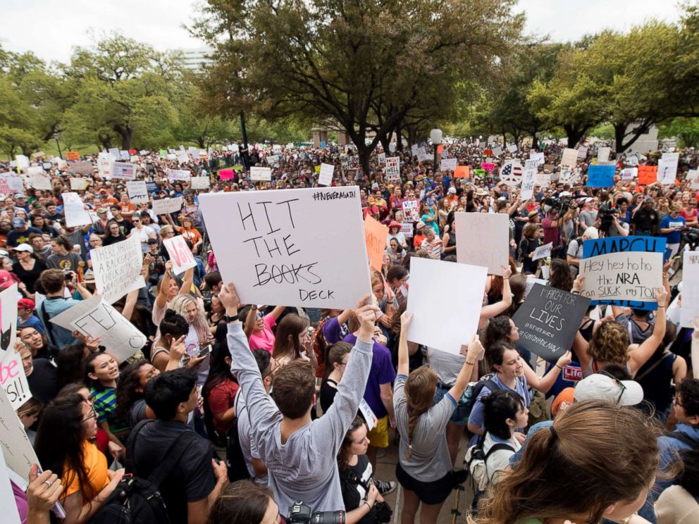 PHOTO: Thousands of marchers converge at the state Capitol in Austin, Texas, during March for Our Lives rally, March 24, 2018.