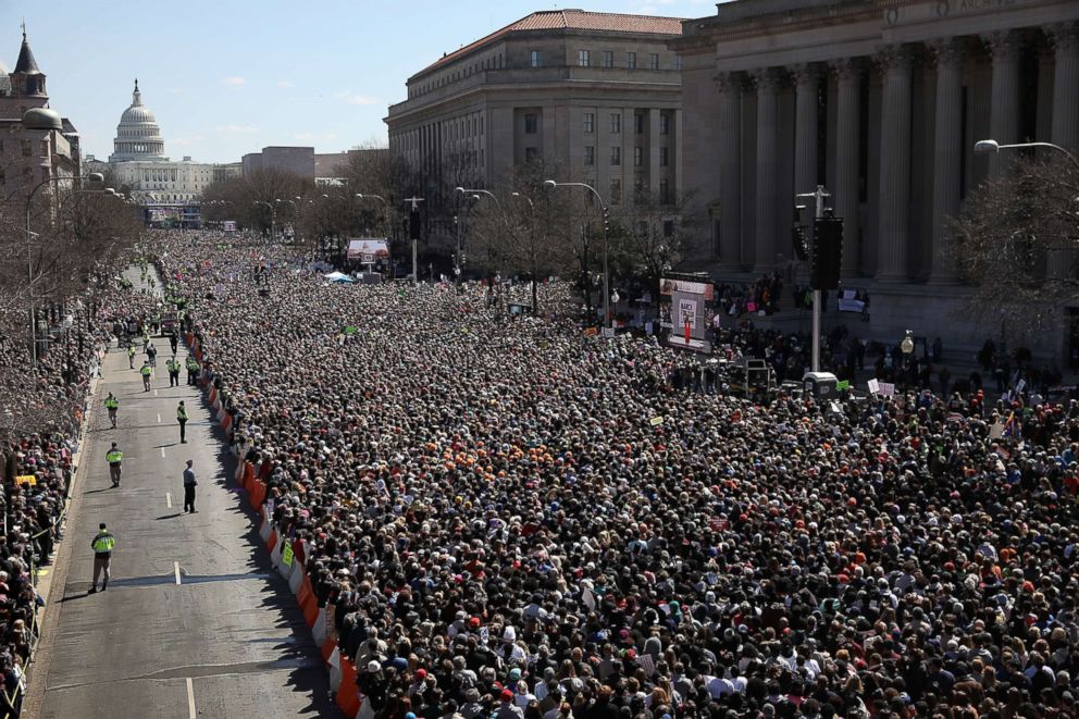 PHOTO: Demonstrators attend the March for Our Lives rally, March 24, 2018, in Washington, D.C.