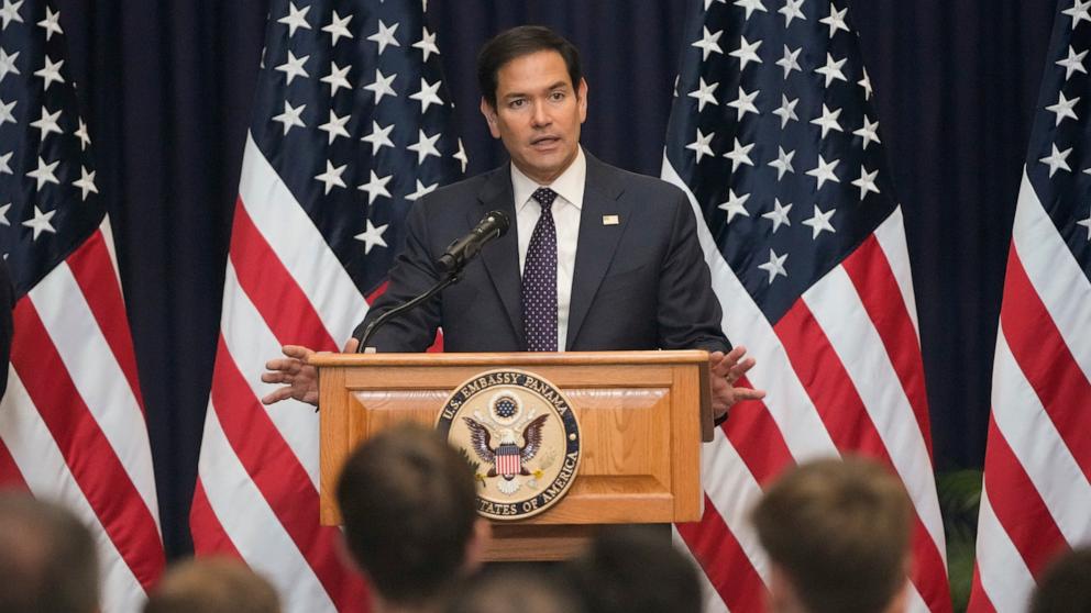 PHOTO: Secretary of State Marco Rubio addresses employees and families during a meet-and-greet at the United States Embassy in Panama City Panama City,  Feb. 2, 2025.