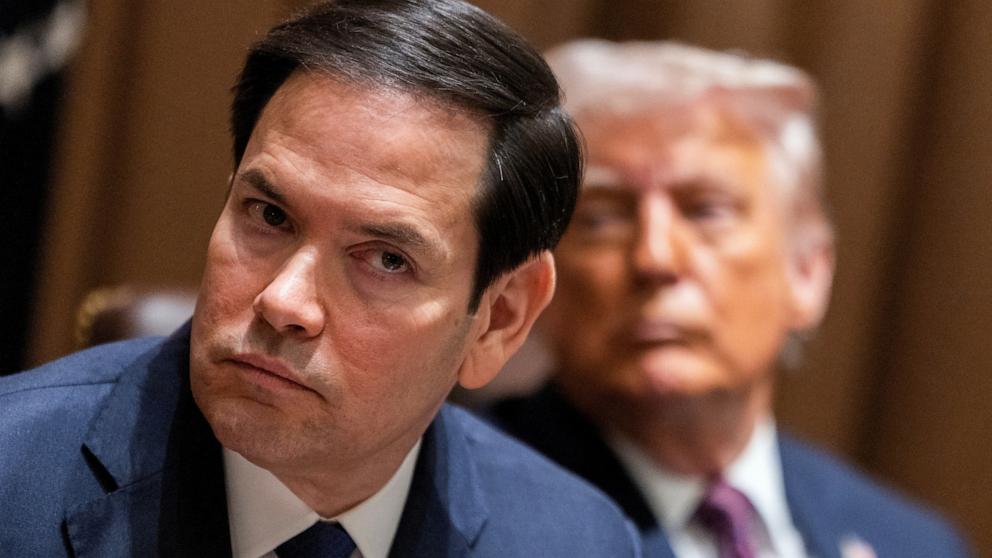 PHOTO: President Donald Trump and Secretary of State Marco Rubio attend a cabinet meeting at the White House, in Washington, Mar. 24, 2025. 