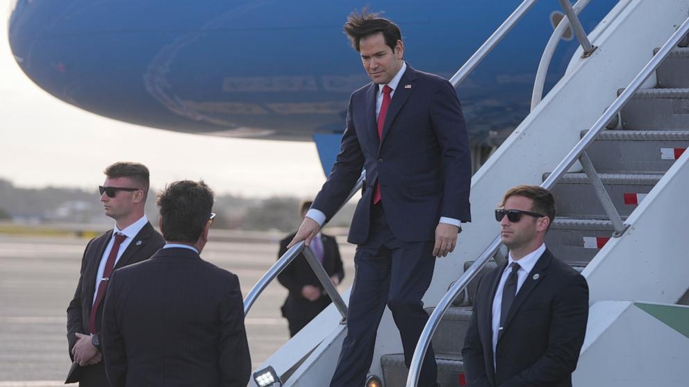 PHOTO: Secretary of State Marco Rubio deplanes at Juan Santamaria International Airport near San Jose, Costa Rica, Feb. 4, 2025.