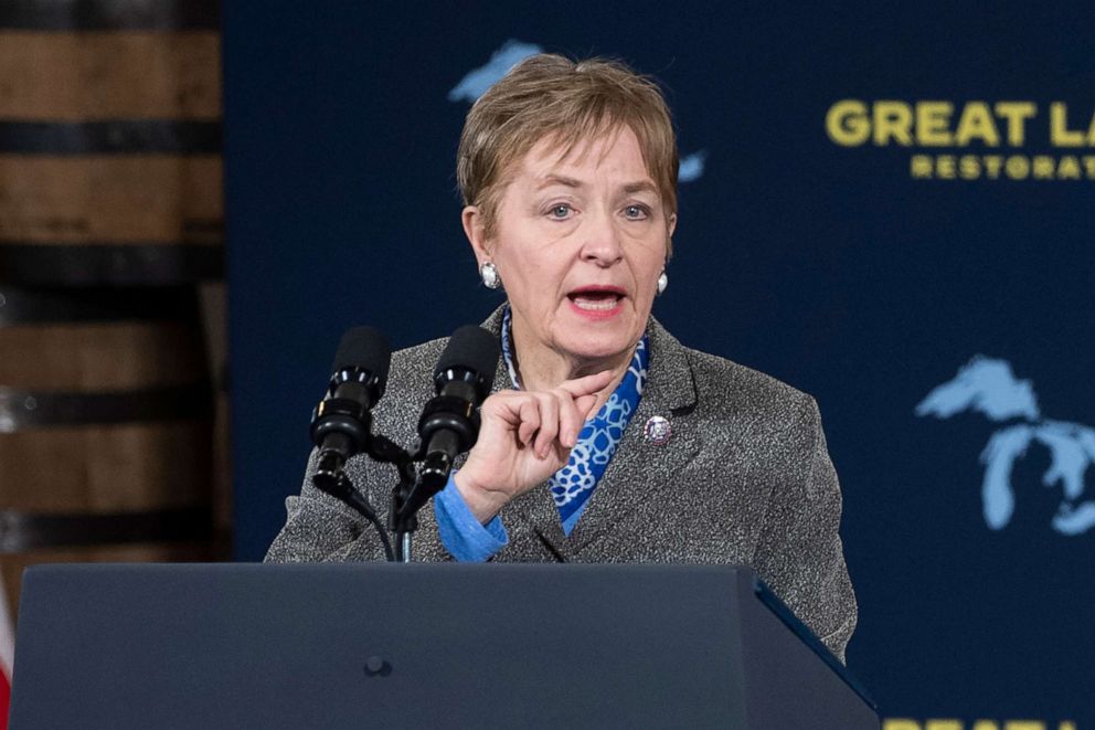 PHOTO: In this Feb. 17, 2022, file photo, Rep. Marcy Kaptur speaks during an event at the Shipyards in Lorain, Ohio.