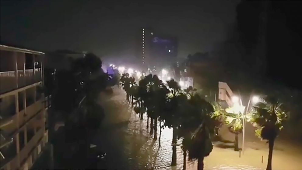 PHOTO: Powerful winds and rain of hurricane Maria battering Pointe-a-Pitre on the French overseas Caribbean island of Gaudeloupe, Sept. 19, 2017.
