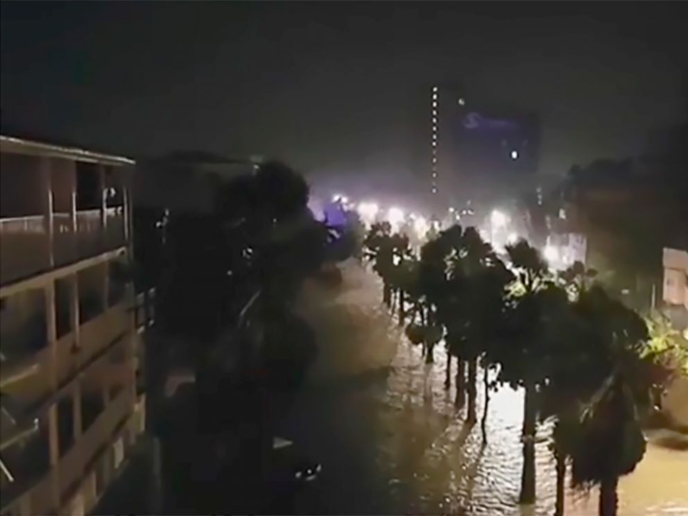PHOTO: Powerful winds and rain of hurricane Maria battering Pointe-a-Pitre on the French overseas Caribbean island of Gaudeloupe, Sept. 19, 2017.