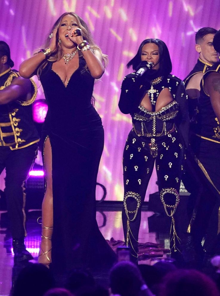 PHOTO: Mariah Carey and Latto perform at the BET Awards on June 26, 2022, at the Microsoft Theater in Los Angeles.
