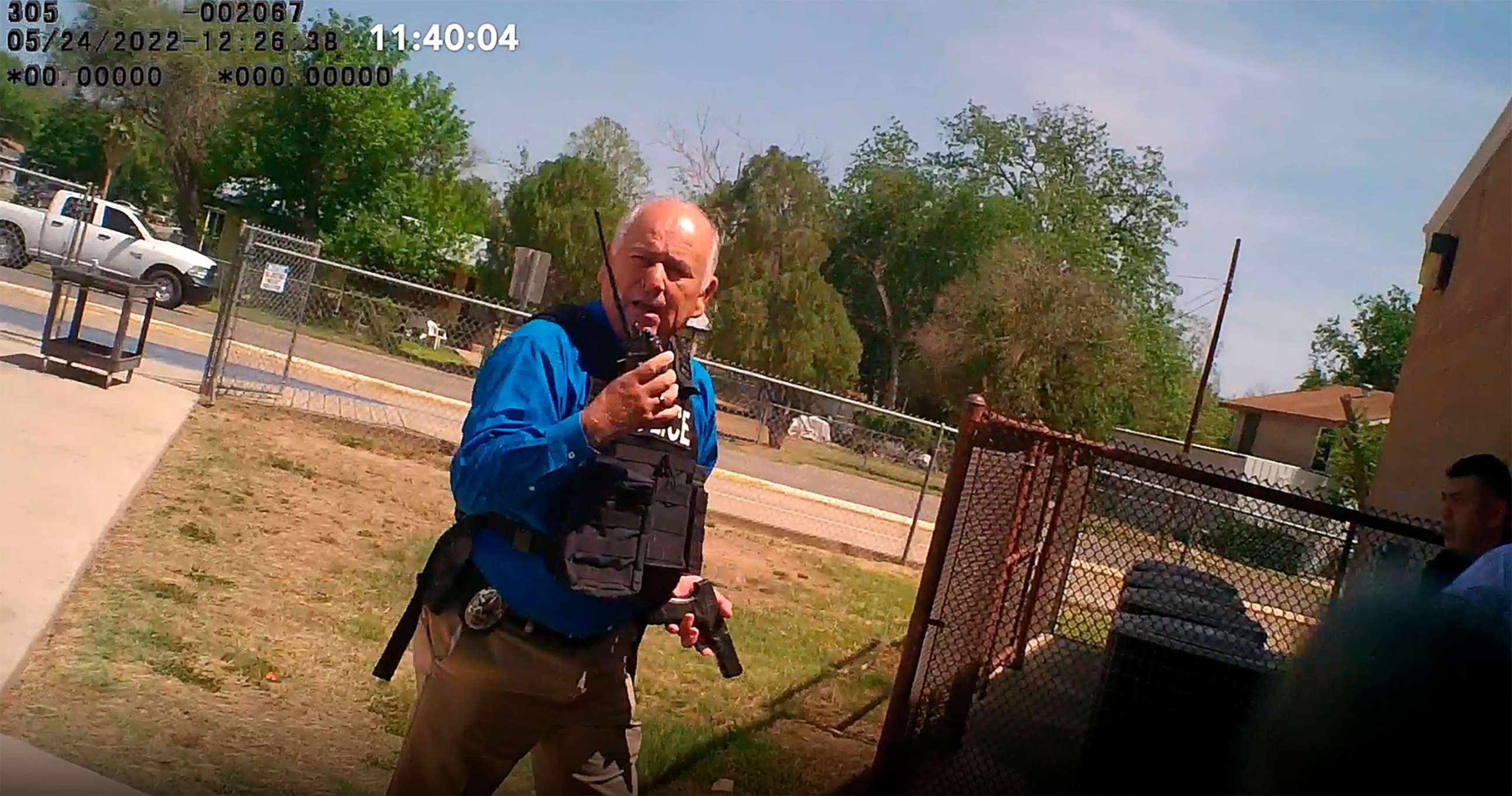 PHOTO: This image from video released by the City of Uvalde, Texas shows city police Lt. Mariano Pargas responding to a shooting at Robb Elementary School, on May 24, 2022 in Uvalde, Texas.