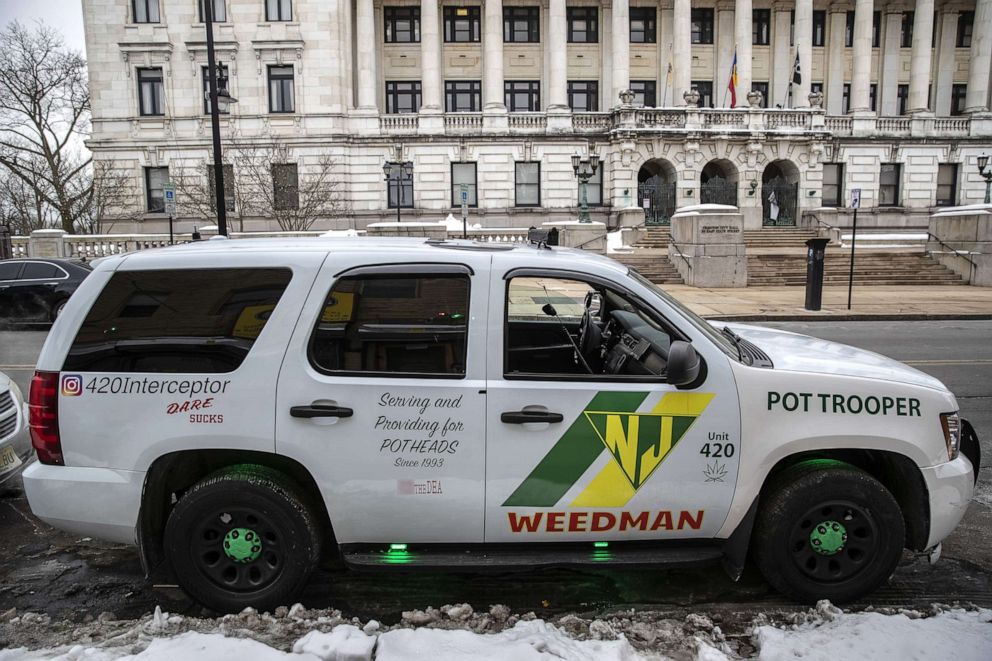 PHOTO: The "Weedmobile" owned by marijuana activist Ed Forchion, who calls himself NJ Weedman, parked in front of Trenton City Hall in Trenton, N.J., Feb. 12, 2021.