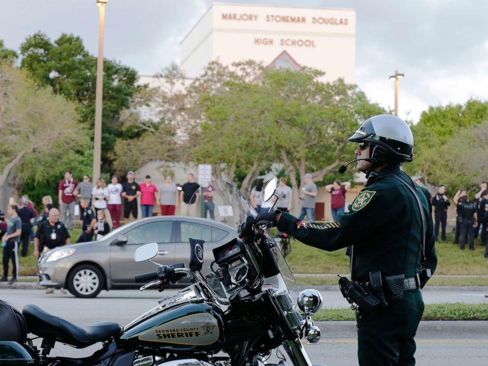 PHOTO: A police officer stands watch at Marjory Stoneman Douglas High School in Parkland, Fla., Feb. 28, 2018.