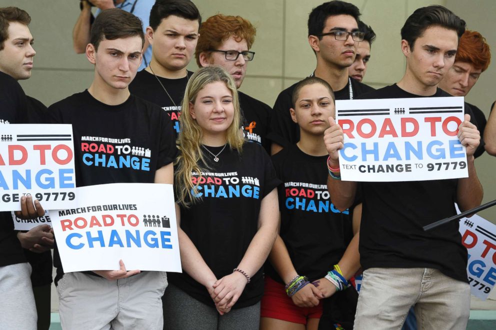 PHOTO: Marjory Stoneman Douglas students hold a press conference on June 4, 2018 at Pine Trails Park in Parkland, Fla.