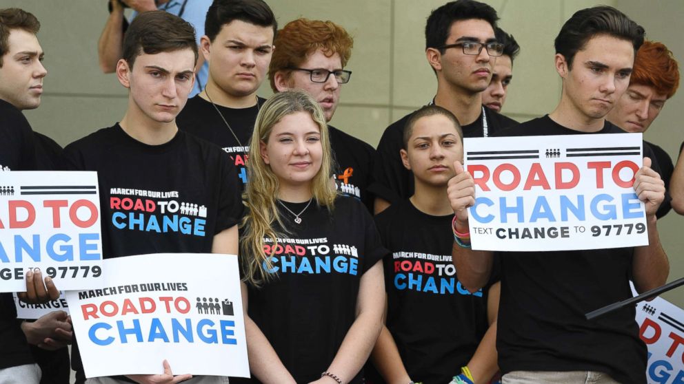 PHOTO: Marjory Stoneman Douglas students hold a press conference on June 4, 2018 at Pine Trails Park in Parkland, Fla.