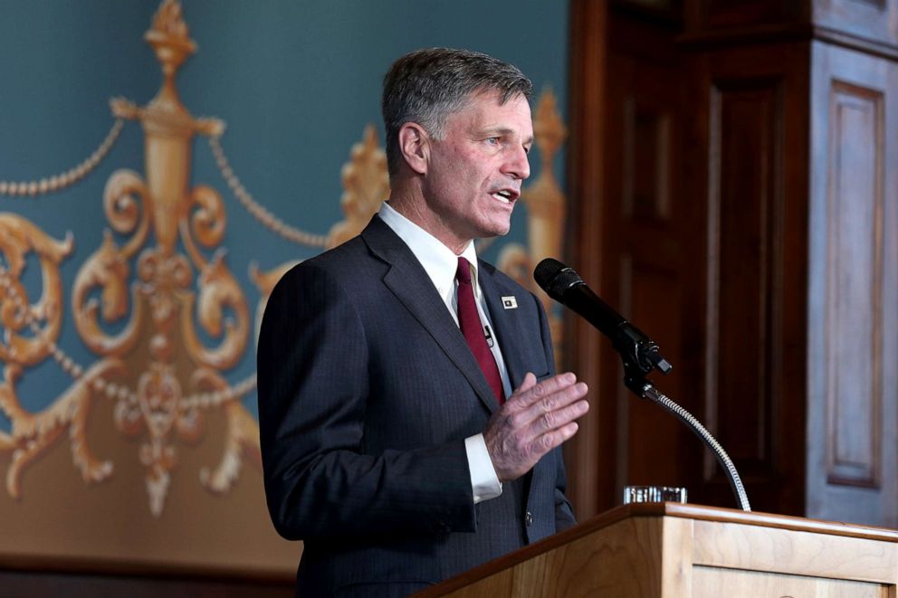 PHOTO: Wyoming Gov. Mark Gordon gives the State of the State address to the 66th Wyoming Legislature on March 2, 2021, in the state Capitol.