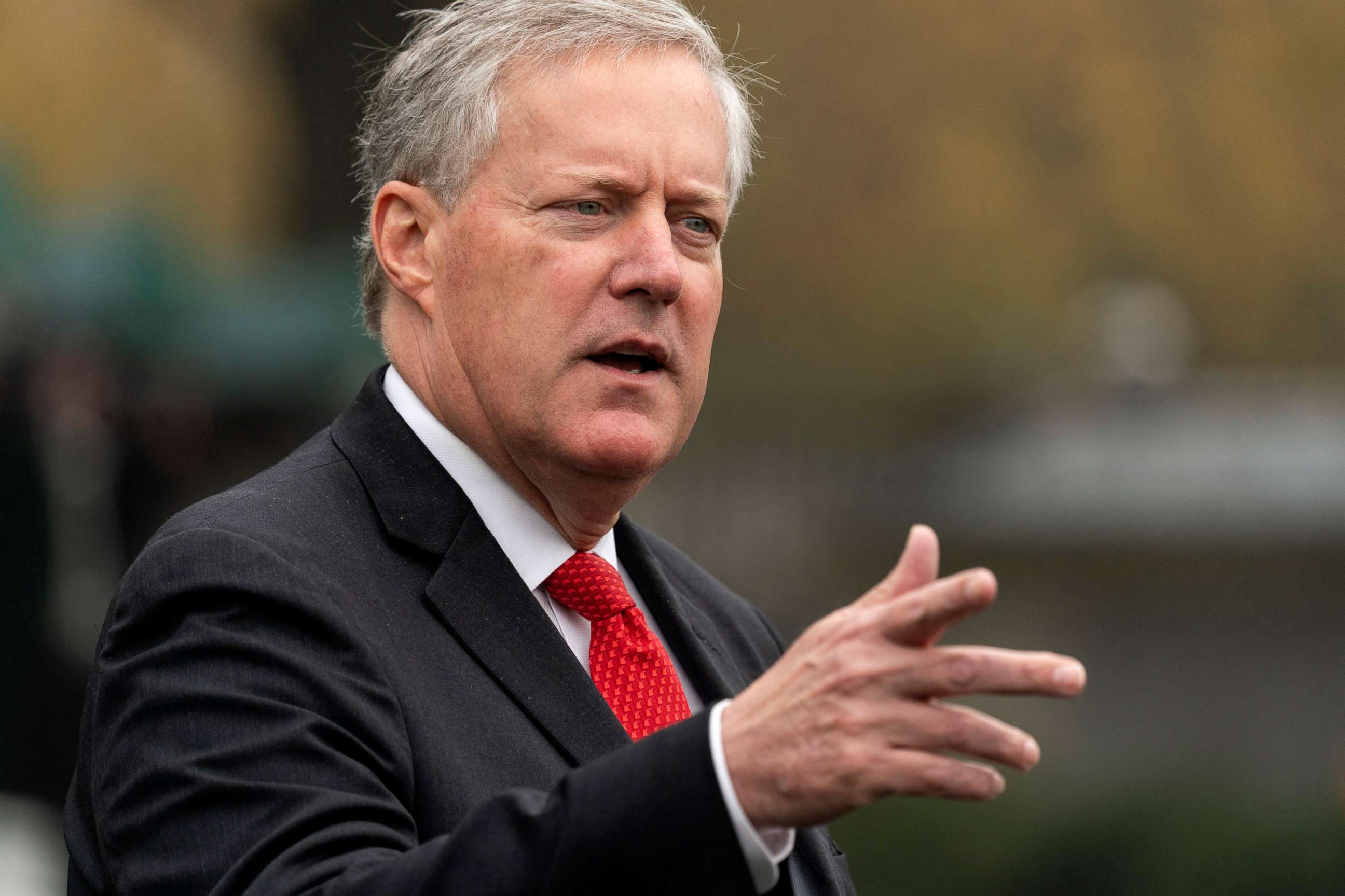 PHOTO: Then-White House chief of staff Mark Meadows speaks with reporters at the White House, Oct. 21, 2020, in Washington.