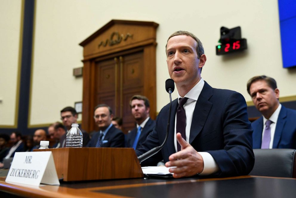 PHOTO: In this Oct. 23, 2019, file photo, Facebook Chief Executive Officer Mark Zuckerberg testifies before the House Financial Services Committee on Capitol Hill in Washington.