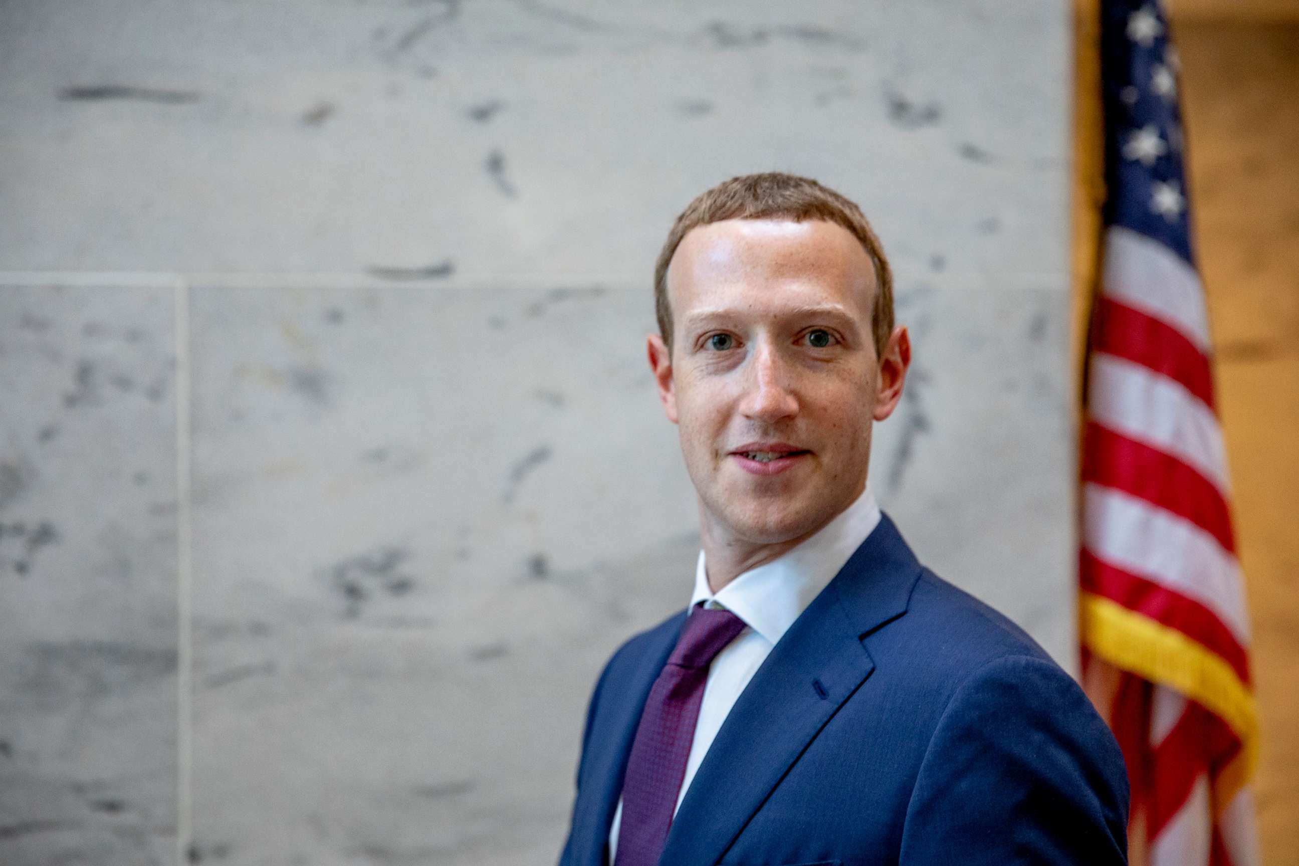 PHOTO: Facebook founder and CEO Mark Zuckerberg leaves a meeting with Senator John Cornyn in his office on Capitol Hill on Sept. 19, 2019, in Washington, D.C.