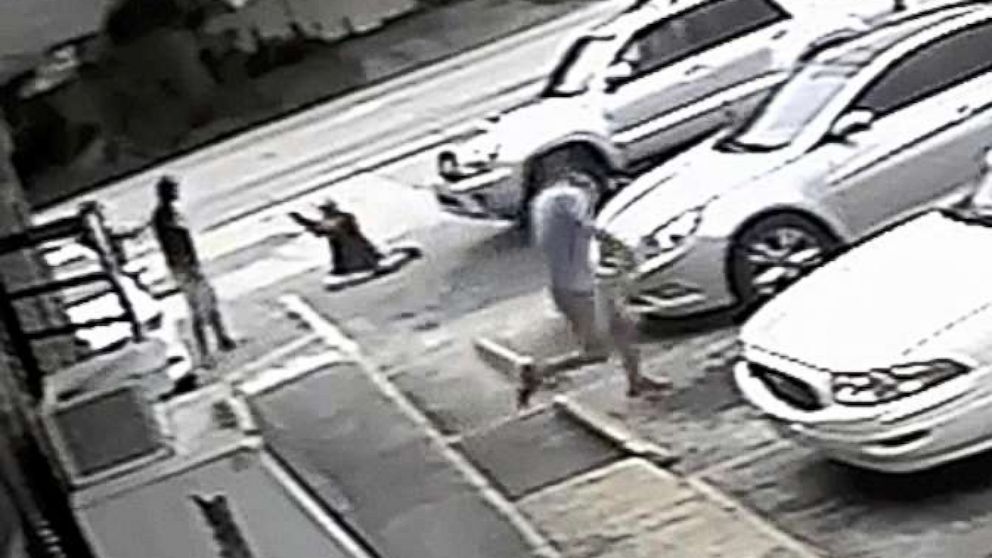 PHOTO: In this Thursday, July 19, 2018 image taken from surveillance video released by the Pinellas County Sheriff's Office, Markeis McGlockton, far left, is shot by Michael Drejka during an altercation in a parking lot in Clearwater, Fla.