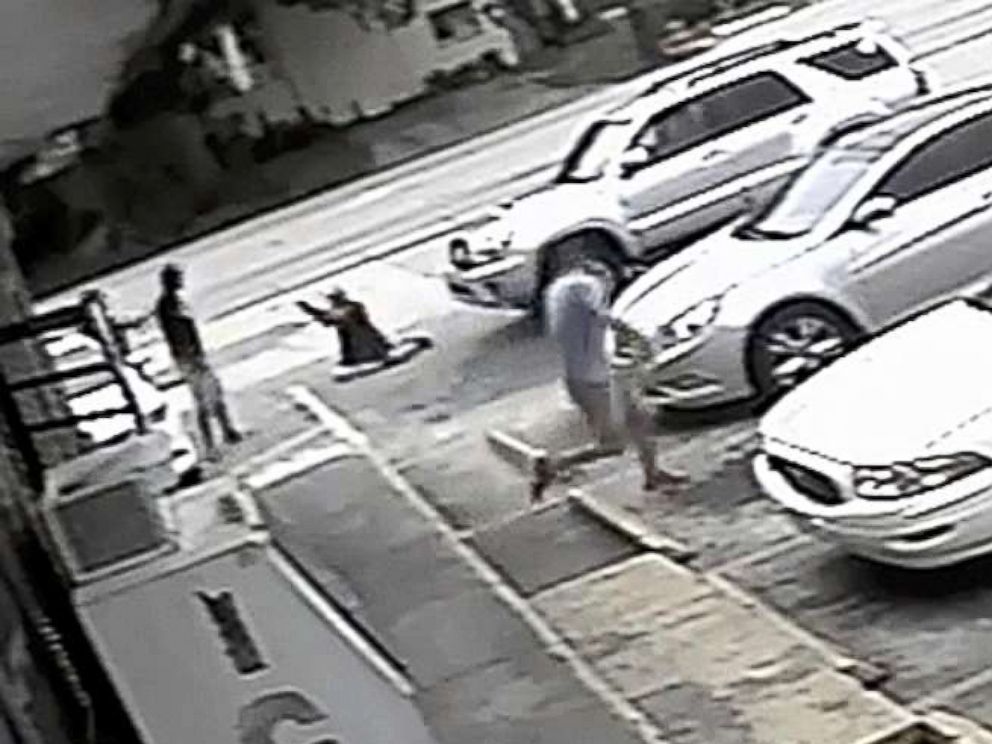 PHOTO: On this Thursday, July 19, 2018, an image from a surveillance video released by the Pinellas County Sheriff's Office, Markeis McGlockton, on the far left, was taken by Michael Drejka at An altercation on a parking lot in Clearwater, Florida.