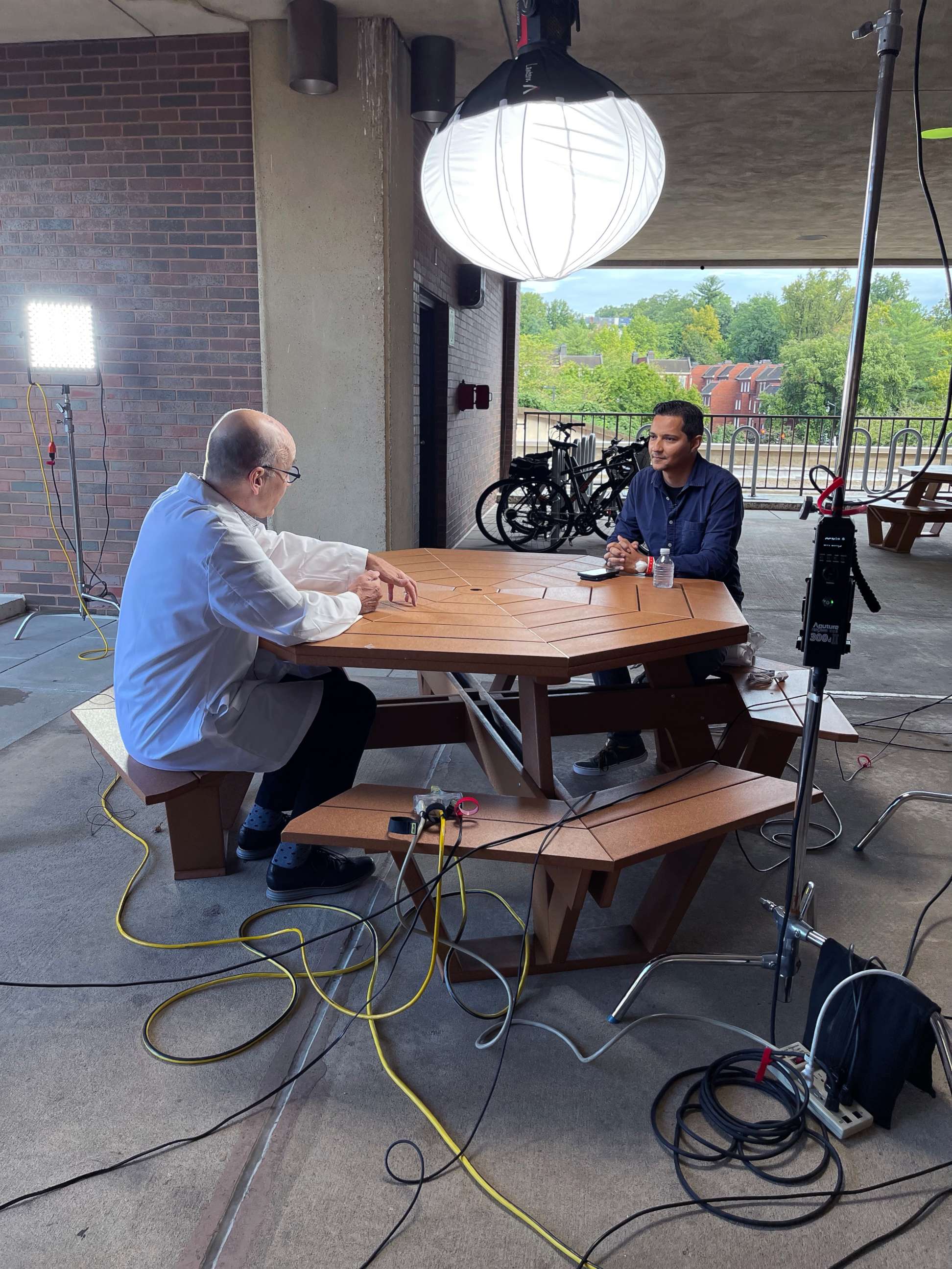 PHOTO: ABC News' Armando Garcia interviews Dr. Wolfgang Rennert at MedStar Georgetown University Hospital in Washington, D.C.
