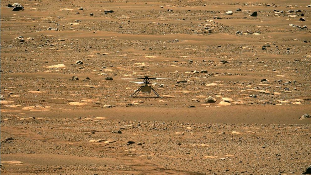 PHOTO: NASA's Ingenuity Mars Helicopter successfully completed a high-speed spin-up test, captured by the Mastcam-Z instrument on Perseverance, April 16, 2021.