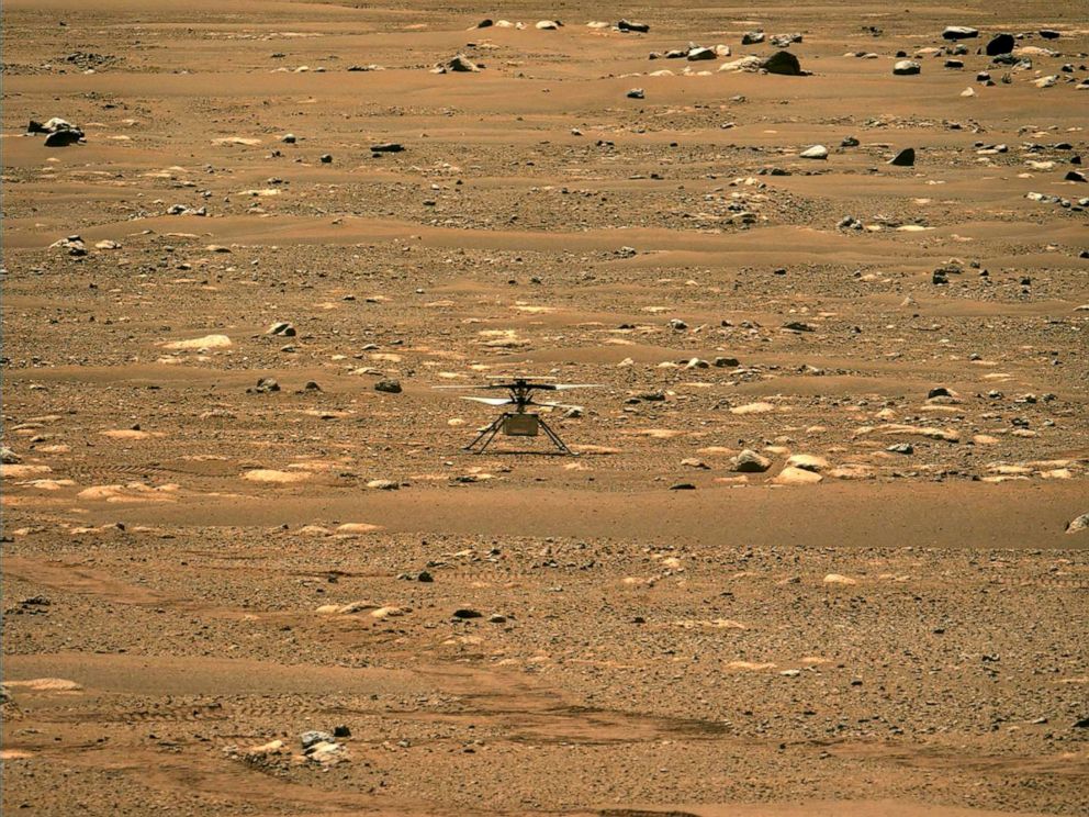 PHOTO: NASA's Ingenuity Mars Helicopter successfully completed a high-speed spin-up test, captured by the Mastcam-Z instrument on Perseverance, April 16, 2021.